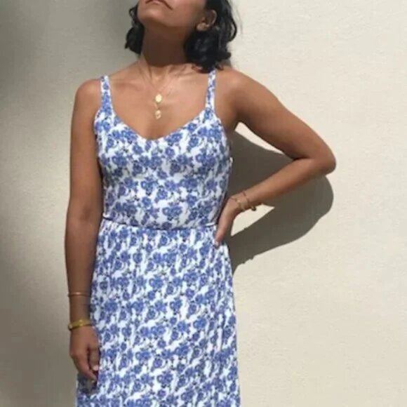 Cynthia Rowley Blue White Flower Printed Casual Summer Midi Dress - Picture 1 of 8